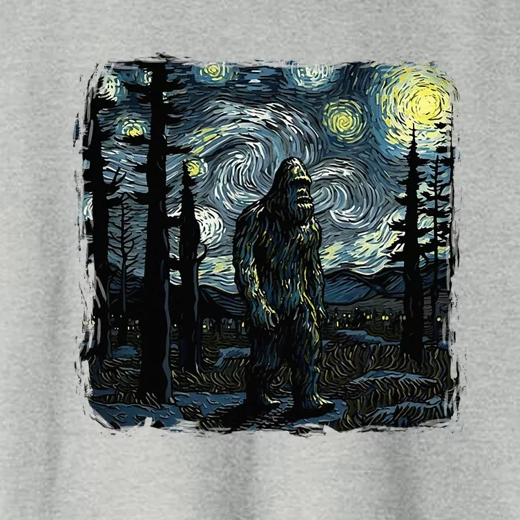 Bigfoot Starry Night Sasquatch Van Gogh Sky Painting Art Women's Crop Top Tee