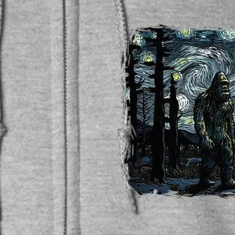 Bigfoot Starry Night Sasquatch Van Gogh Sky Painting Art Full Zip Hoodie