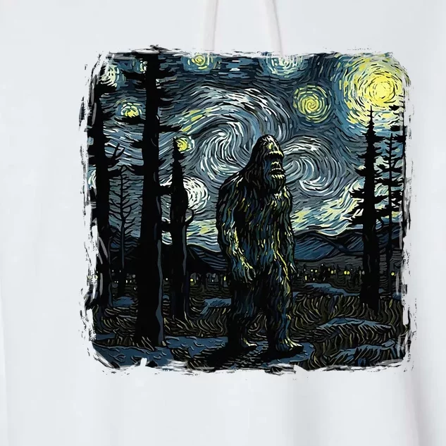 Bigfoot Starry Night Sasquatch Van Gogh Sky Painting Art Garment-Dyed Fleece Hoodie