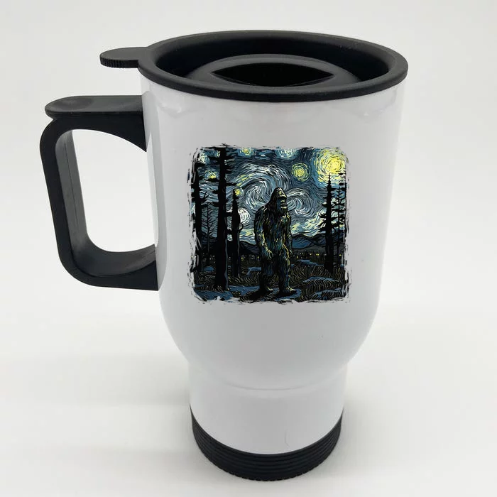 Bigfoot Starry Night Sasquatch Van Gogh Sky Painting Art Front & Back Stainless Steel Travel Mug