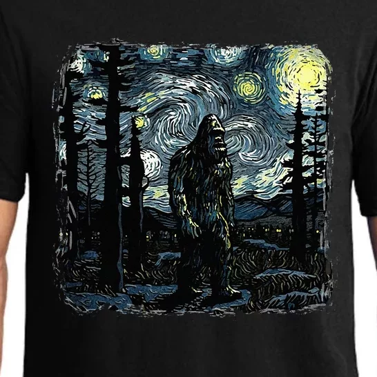 Bigfoot Starry Night Sasquatch Van Gogh Sky Painting Art Pajama Set