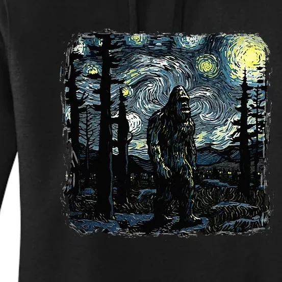 Bigfoot Starry Night Sasquatch Van Gogh Sky Painting Art Women's Pullover Hoodie