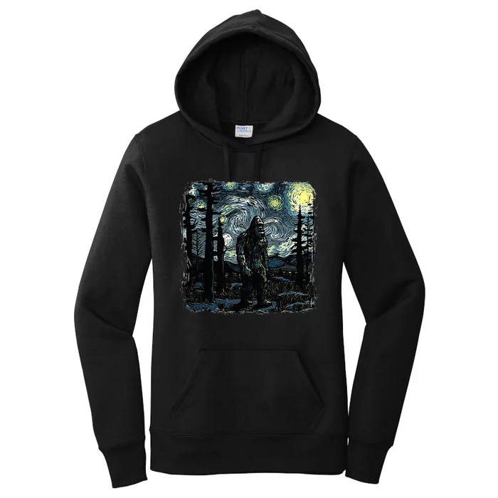 Bigfoot Starry Night Sasquatch Van Gogh Sky Painting Art Women's Pullover Hoodie