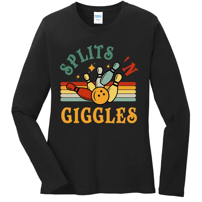 Bowling Splits N Giggles Funny Bowler Team Ladies Long Sleeve Shirt