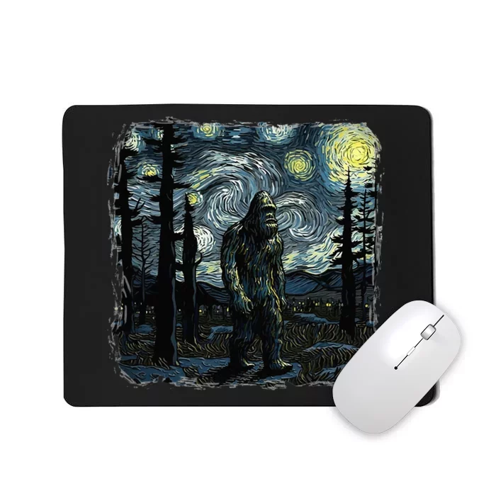 Bigfoot Starry Night Sasquatch Van Gogh Sky Painting Art Mousepad