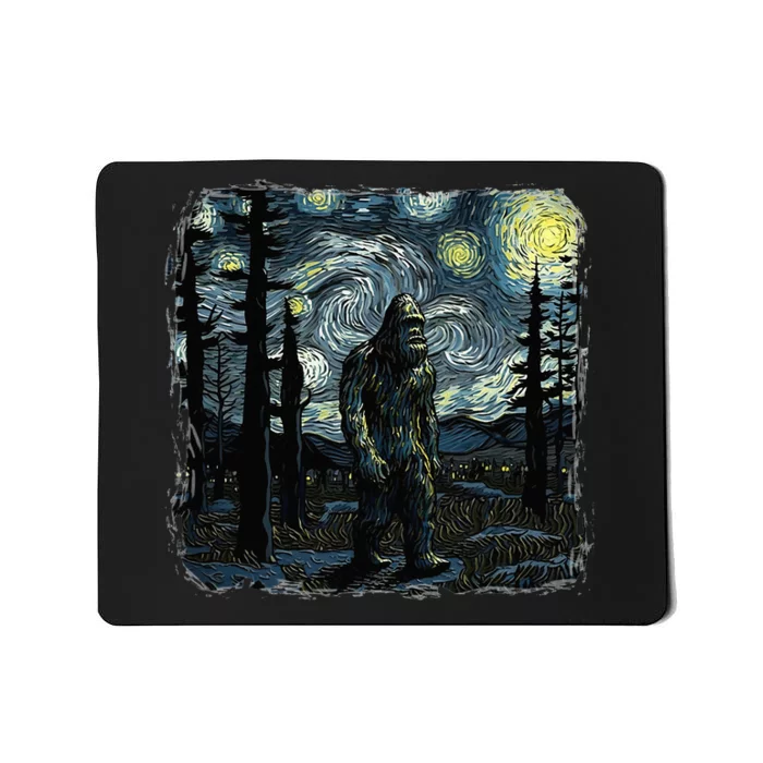 Bigfoot Starry Night Sasquatch Van Gogh Sky Painting Art Mousepad