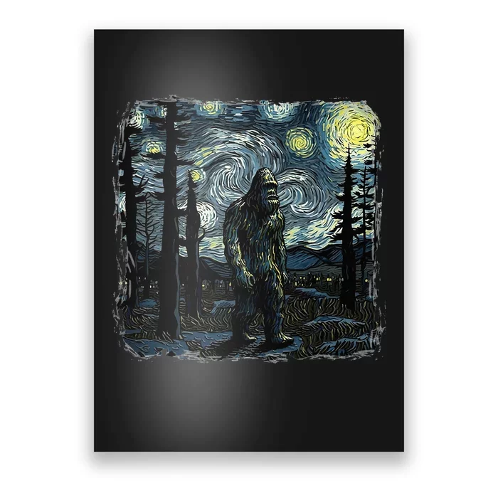 Bigfoot Starry Night Sasquatch Van Gogh Sky Painting Art Poster