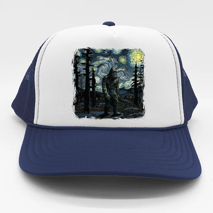 Bigfoot Starry Night Sasquatch Van Gogh Sky Painting Art Trucker Hat