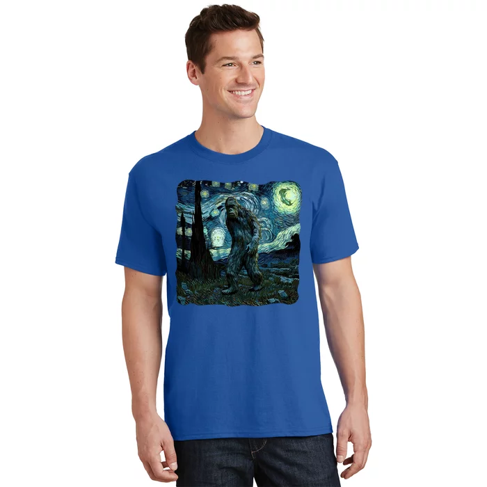 Bigfoot Starry Night Van Gogh Painting Sasquatch Art Gift T-Shirt