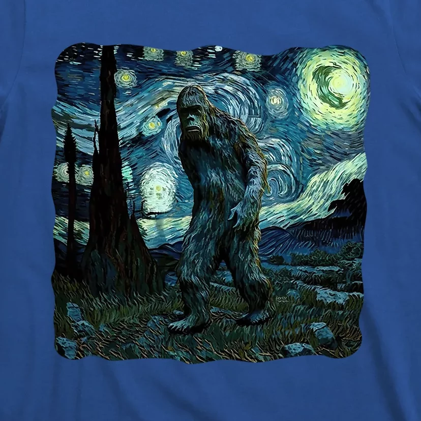 Bigfoot Starry Night Van Gogh Painting Sasquatch Art Gift T-Shirt