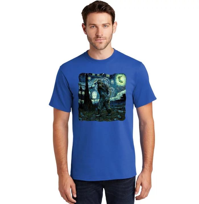 Bigfoot Starry Night Van Gogh Painting Sasquatch Art Gift Tall T-Shirt