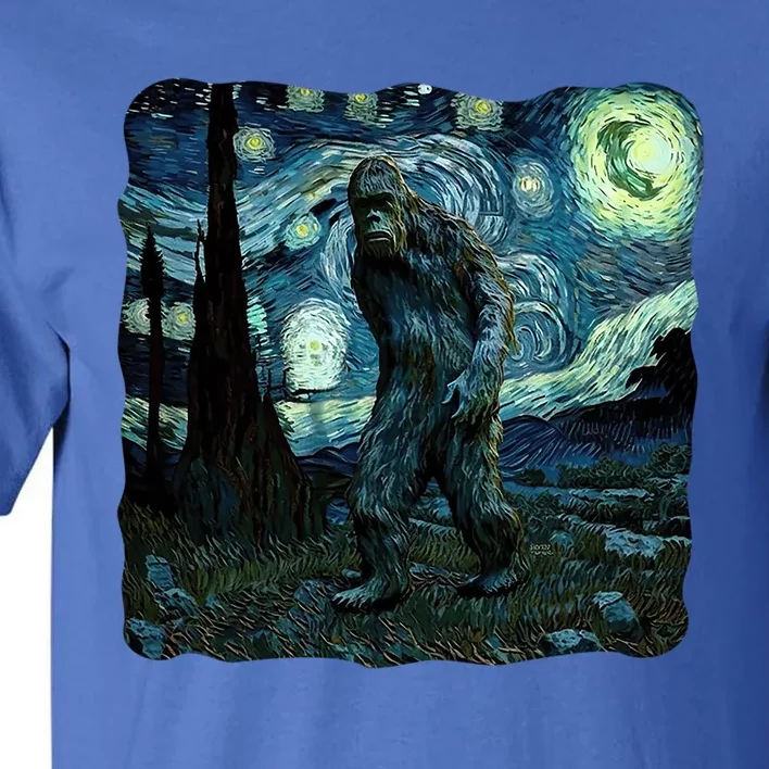 Bigfoot Starry Night Van Gogh Painting Sasquatch Art Gift Tall T-Shirt