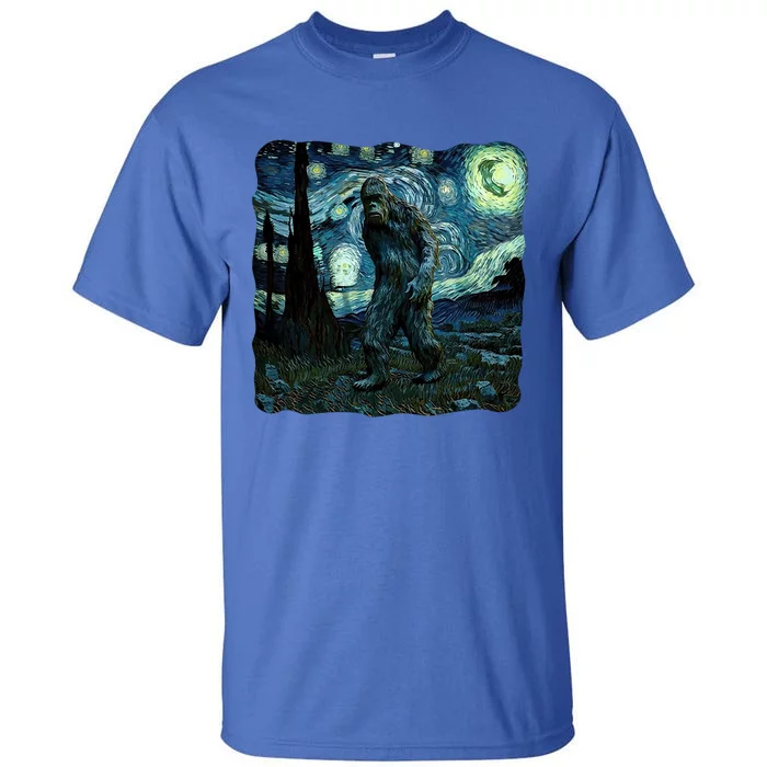 Bigfoot Starry Night Van Gogh Painting Sasquatch Art Gift Tall T-Shirt