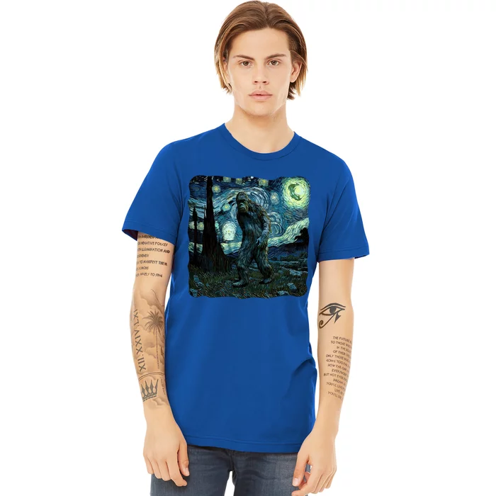 Bigfoot Starry Night Van Gogh Painting Sasquatch Art Gift Premium T-Shirt