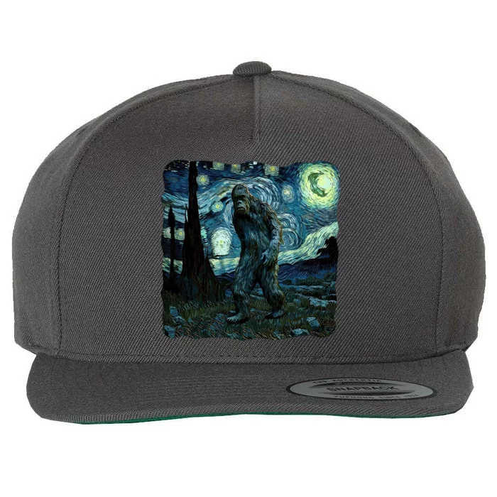 Bigfoot Starry Night Van Gogh Painting Sasquatch Art Gift Wool Snapback Cap