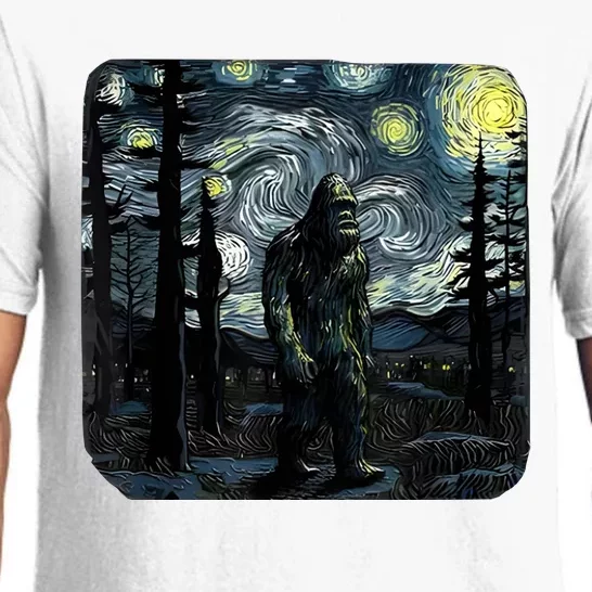 Bigfoot Starry Night Sasquatch Van Gogh Sky Painting Art Pajama Set