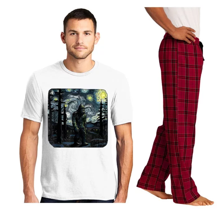 Bigfoot Starry Night Sasquatch Van Gogh Sky Painting Art Pajama Set