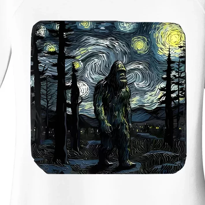 Bigfoot Starry Night Sasquatch Van Gogh Sky Painting Art Women's Perfect Tri Tunic Long Sleeve Shirt