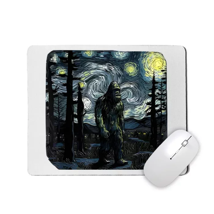 Bigfoot Starry Night Sasquatch Van Gogh Sky Painting Art Mousepad