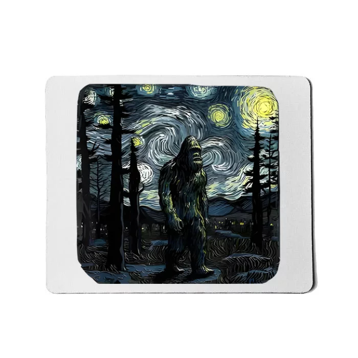 Bigfoot Starry Night Sasquatch Van Gogh Sky Painting Art Mousepad