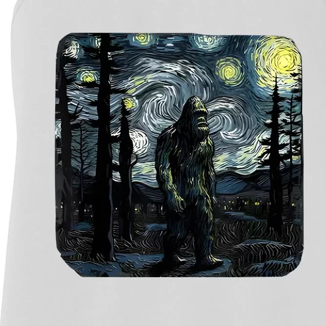 Bigfoot Starry Night Sasquatch Van Gogh Sky Painting Art Women's Racerback Tank