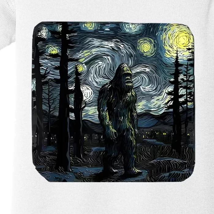 Bigfoot Starry Night Sasquatch Van Gogh Sky Painting Art Baby Bodysuit