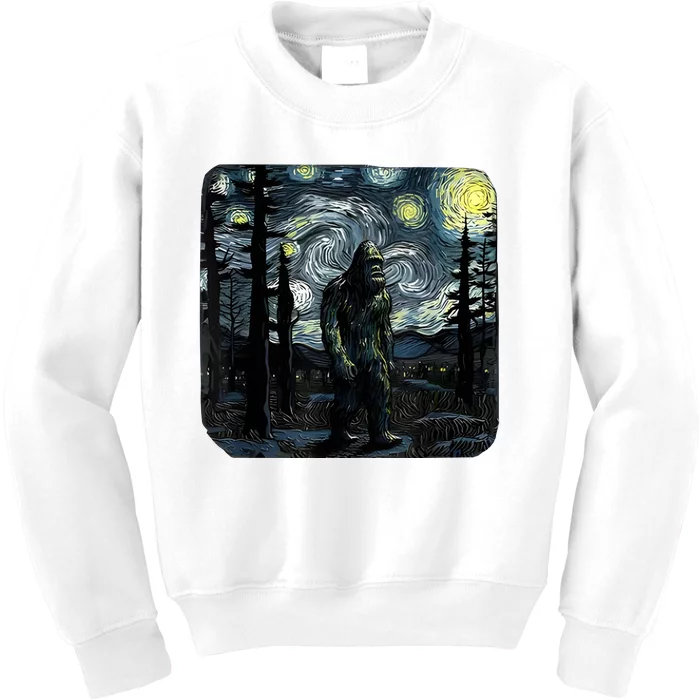 Bigfoot Starry Night Sasquatch Van Gogh Sky Painting Art Kids Sweatshirt