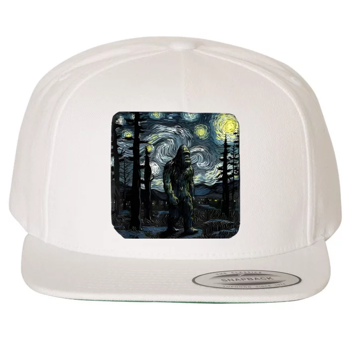 Bigfoot Starry Night Sasquatch Van Gogh Sky Painting Art Wool Snapback Cap