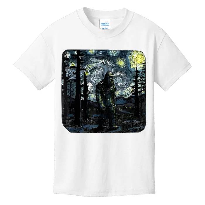 Bigfoot Starry Night Sasquatch Van Gogh Sky Painting Art Kids T-Shirt