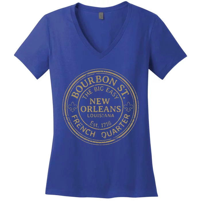 Bourbon Street New Orleans French Quarter Women's V-Neck T-Shirt