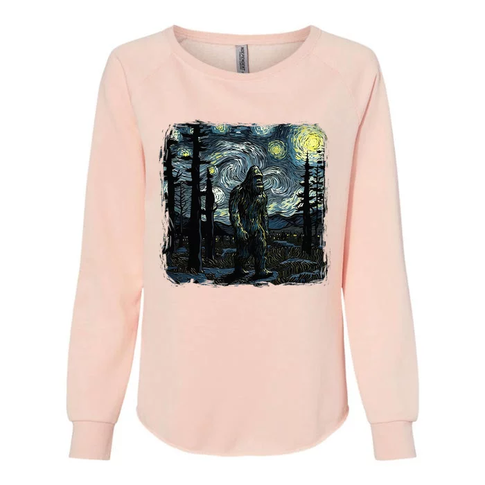 Bigfoot Starry Night Sasquatch Van Gogh Sky Painting Art Womens California Wash Sweatshirt