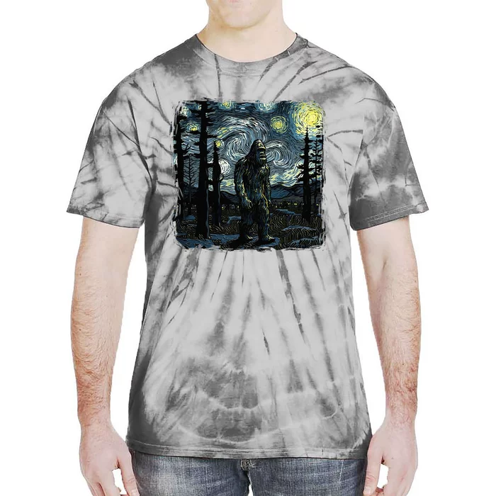 Bigfoot Starry Night Sasquatch Van Gogh Sky Painting Art Tie-Dye T-Shirt