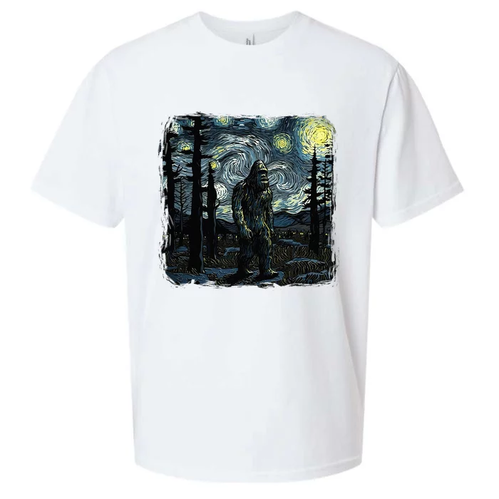 Bigfoot Starry Night Sasquatch Van Gogh Sky Painting Art Sueded Cloud Jersey T-Shirt