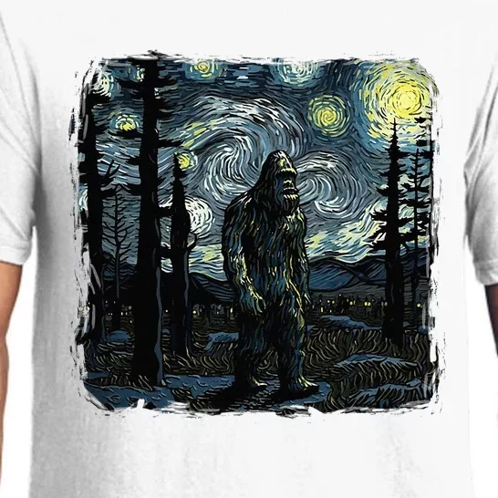 Bigfoot Starry Night Sasquatch Van Gogh Sky Painting Art Pajama Set