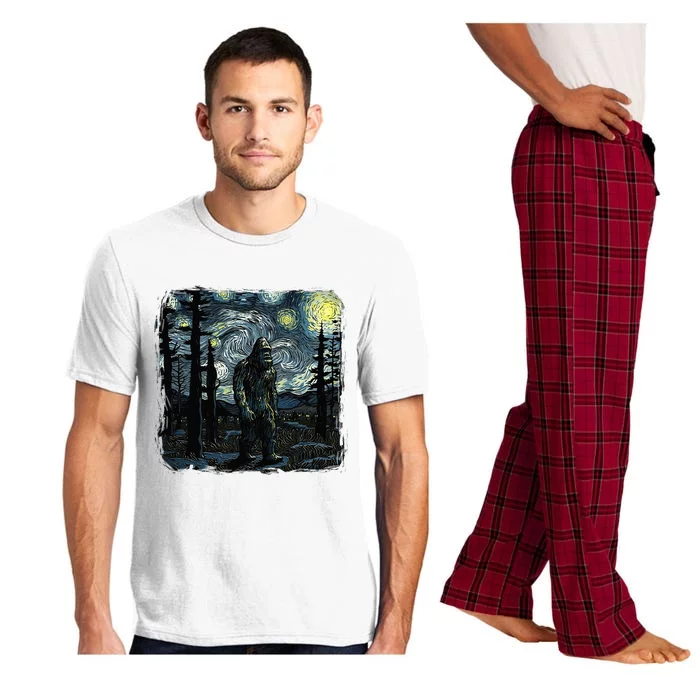 Bigfoot Starry Night Sasquatch Van Gogh Sky Painting Art Pajama Set