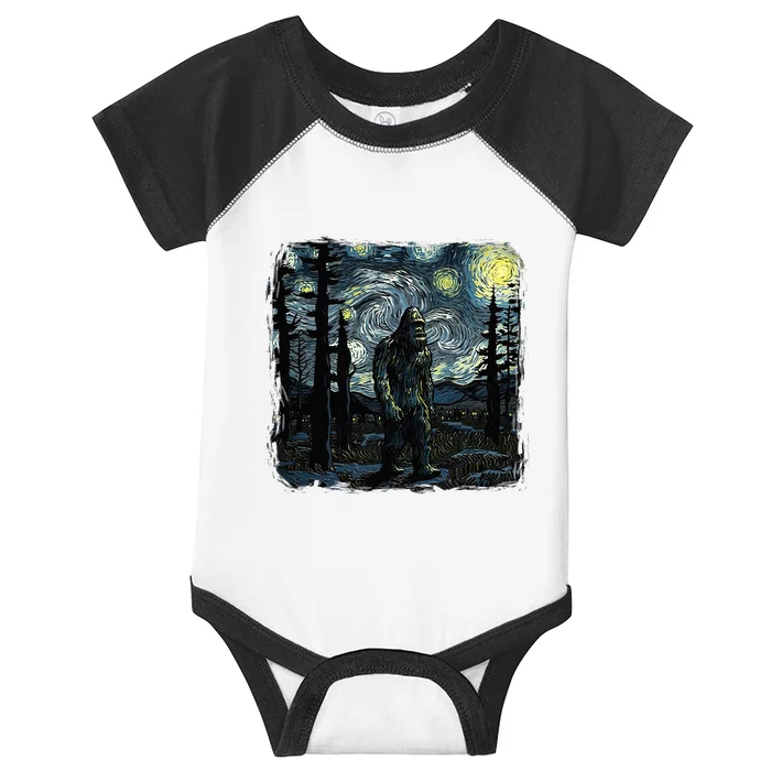 Bigfoot Starry Night Sasquatch Van Gogh Sky Painting Art Infant Baby Jersey Bodysuit