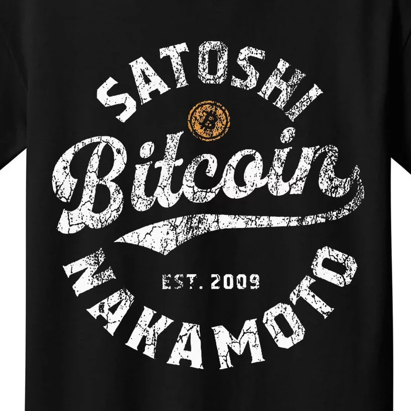 Bitcoin Satoshi Nakamoto Est 2009 Crypto Blockchain Wallet Kids T-Shirt