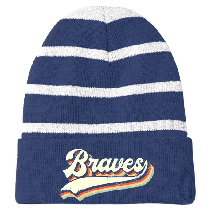 Braves Sports Name Vintage Retro Girl Boy Striped Beanie with Solid Band