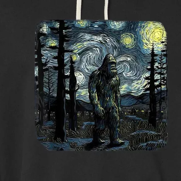 Bigfoot Starry Night Sasquatch Van Gogh Sky Painting Art Garment-Dyed Fleece Hoodie