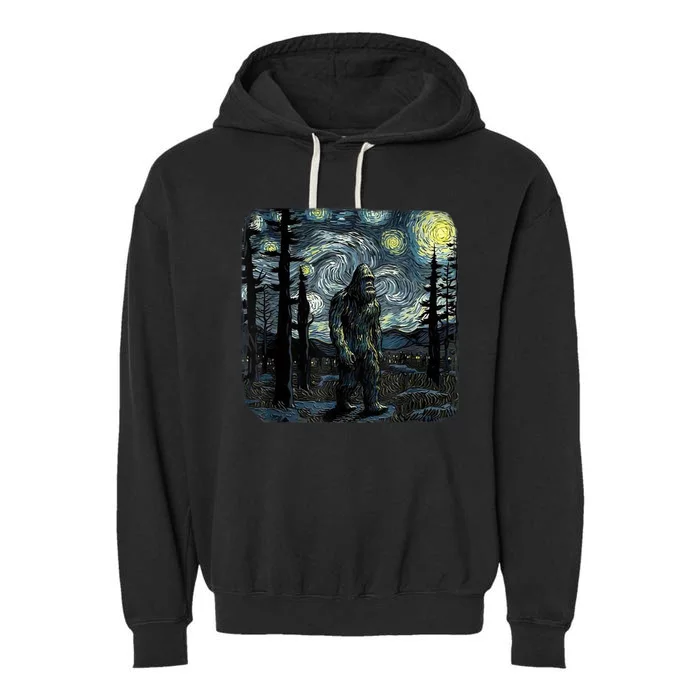 Bigfoot Starry Night Sasquatch Van Gogh Sky Painting Art Garment-Dyed Fleece Hoodie