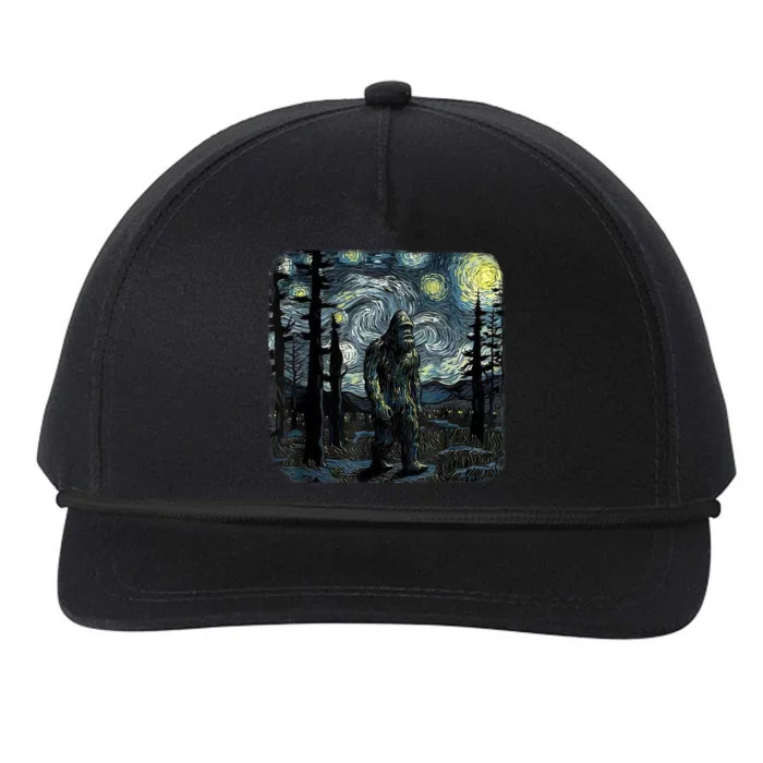 Bigfoot Starry Night Sasquatch Van Gogh Sky Painting Art Snapback Five-Panel Rope Hat