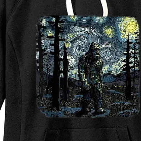 Bigfoot Starry Night Sasquatch Van Gogh Sky Painting Art Women's Fleece Hoodie