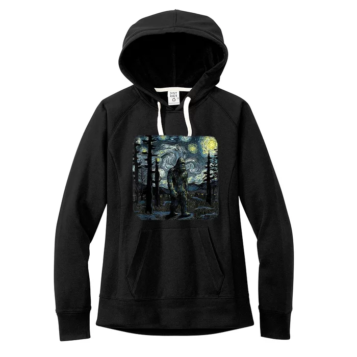 Bigfoot Starry Night Sasquatch Van Gogh Sky Painting Art Women's Fleece Hoodie