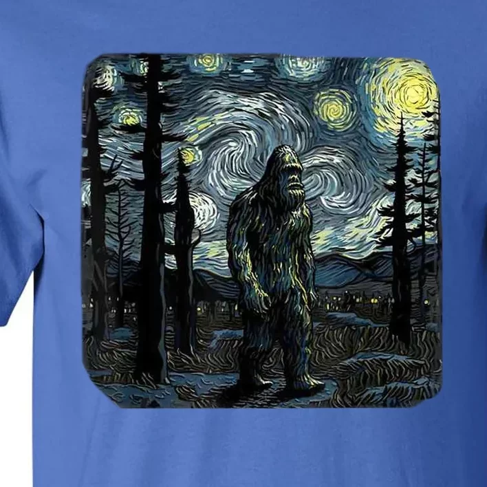 Bigfoot Starry Night Sasquatch Van Gogh Sky Painting Art Tall T-Shirt