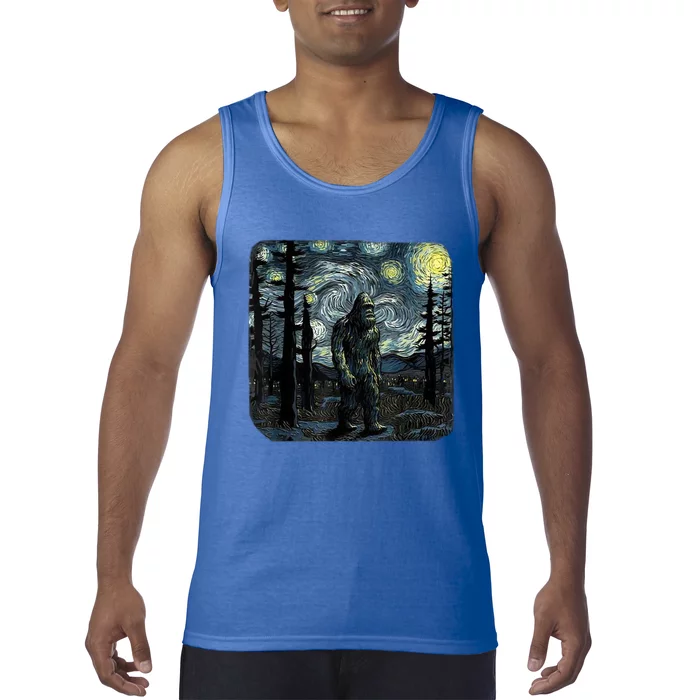 Bigfoot Starry Night Sasquatch Van Gogh Sky Painting Art Tank Top