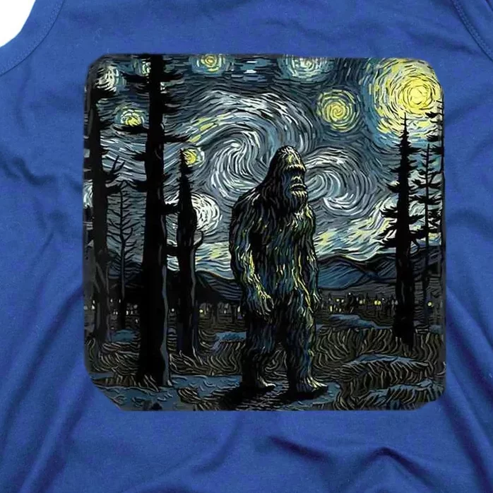 Bigfoot Starry Night Sasquatch Van Gogh Sky Painting Art Tank Top