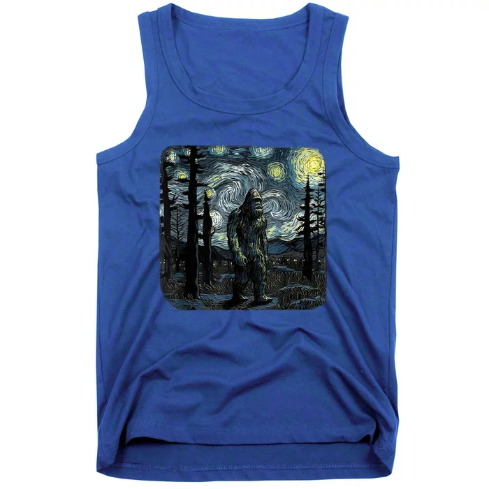 Bigfoot Starry Night Sasquatch Van Gogh Sky Painting Art Tank Top