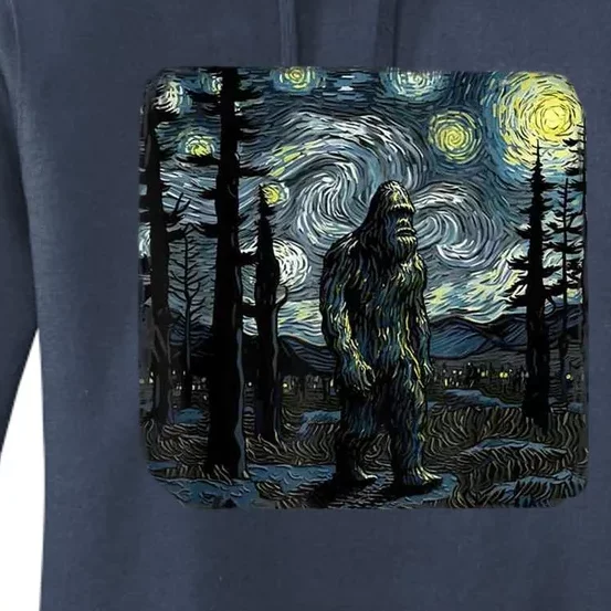 Bigfoot Starry Night Sasquatch Van Gogh Sky Painting Art Women's Pullover Hoodie