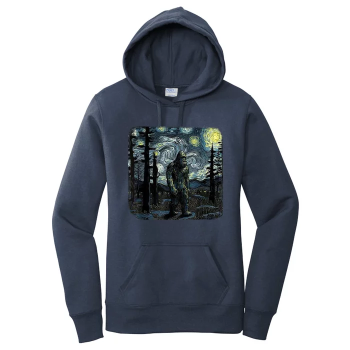 Bigfoot Starry Night Sasquatch Van Gogh Sky Painting Art Women's Pullover Hoodie