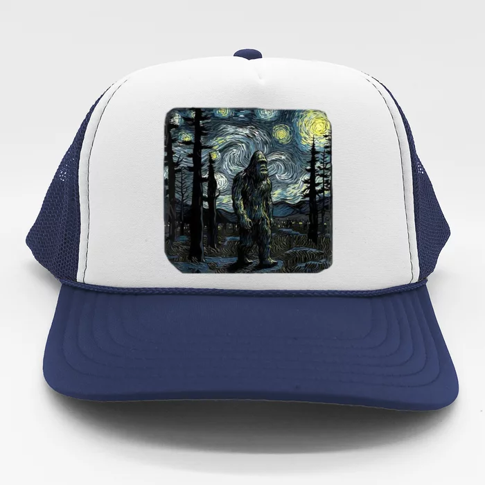 Bigfoot Starry Night Sasquatch Van Gogh Sky Painting Art Trucker Hat